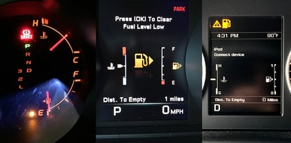Car Dashboards with almost no gasoline